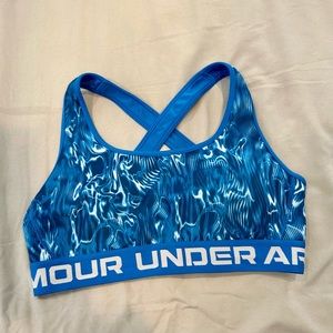 Under Armour Blue and White Criss-Cross Sports Bra, Medium